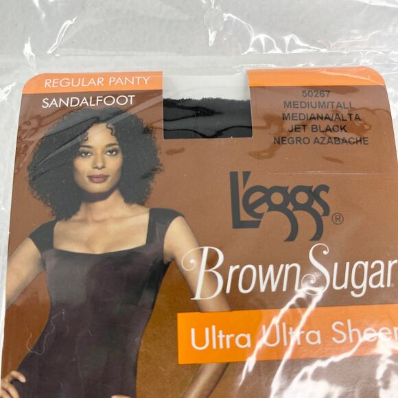 Lot of 2 L'eggs Brown Sugar Ultra Sheer Pantyhose M/T Jet Black Sandalfoot New - Picture 6 of 13
